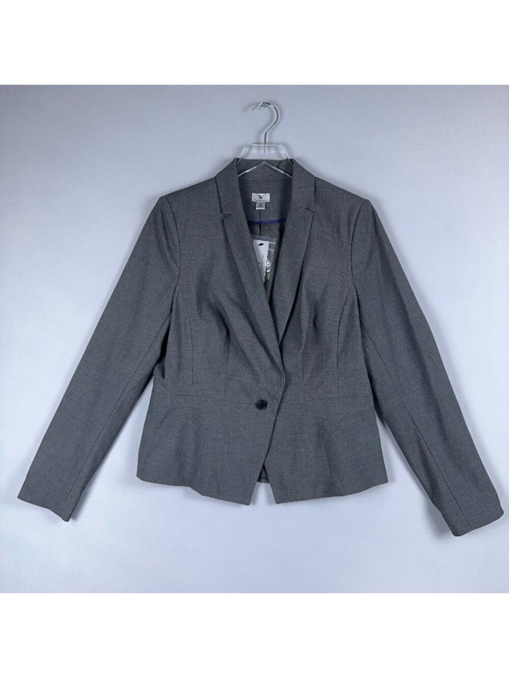 Worthington Blazer Jacket Womens Size 14 Gray Single Breasted Long Sleeve